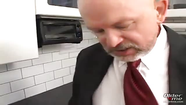 Mature Gay For Old Men - Suit-clad old man getting blown in his kitchen - Gayfuror.com